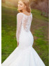 Long Sleeve Beaded Ivory Lace Tulle Wedding Dress